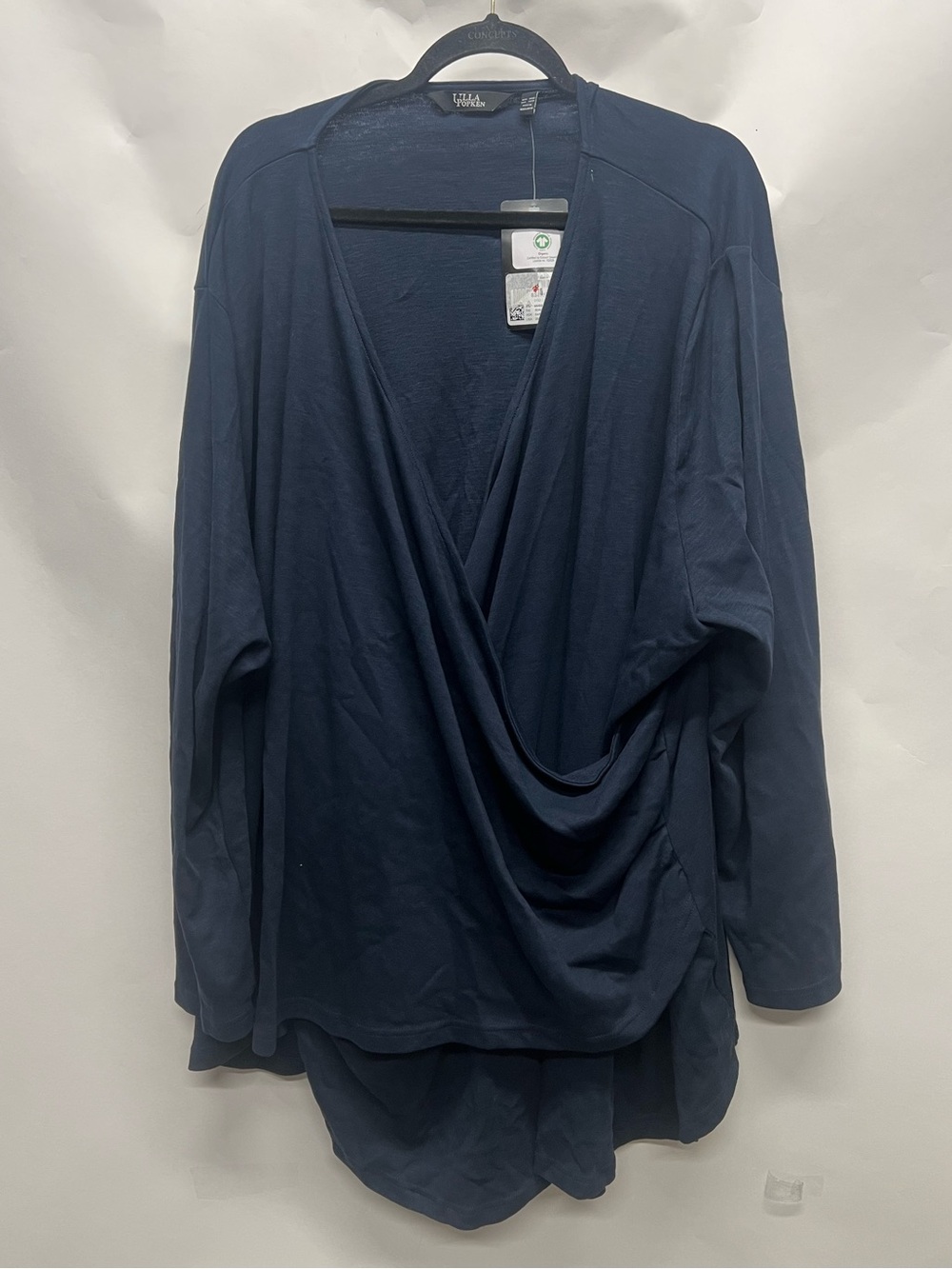 Ulla Popken Women’s US 28/30 Navy Faux Wrap Top Long Sleeve New